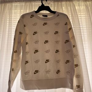 Nike White Crewneck Sweater with Gold Logo Print
